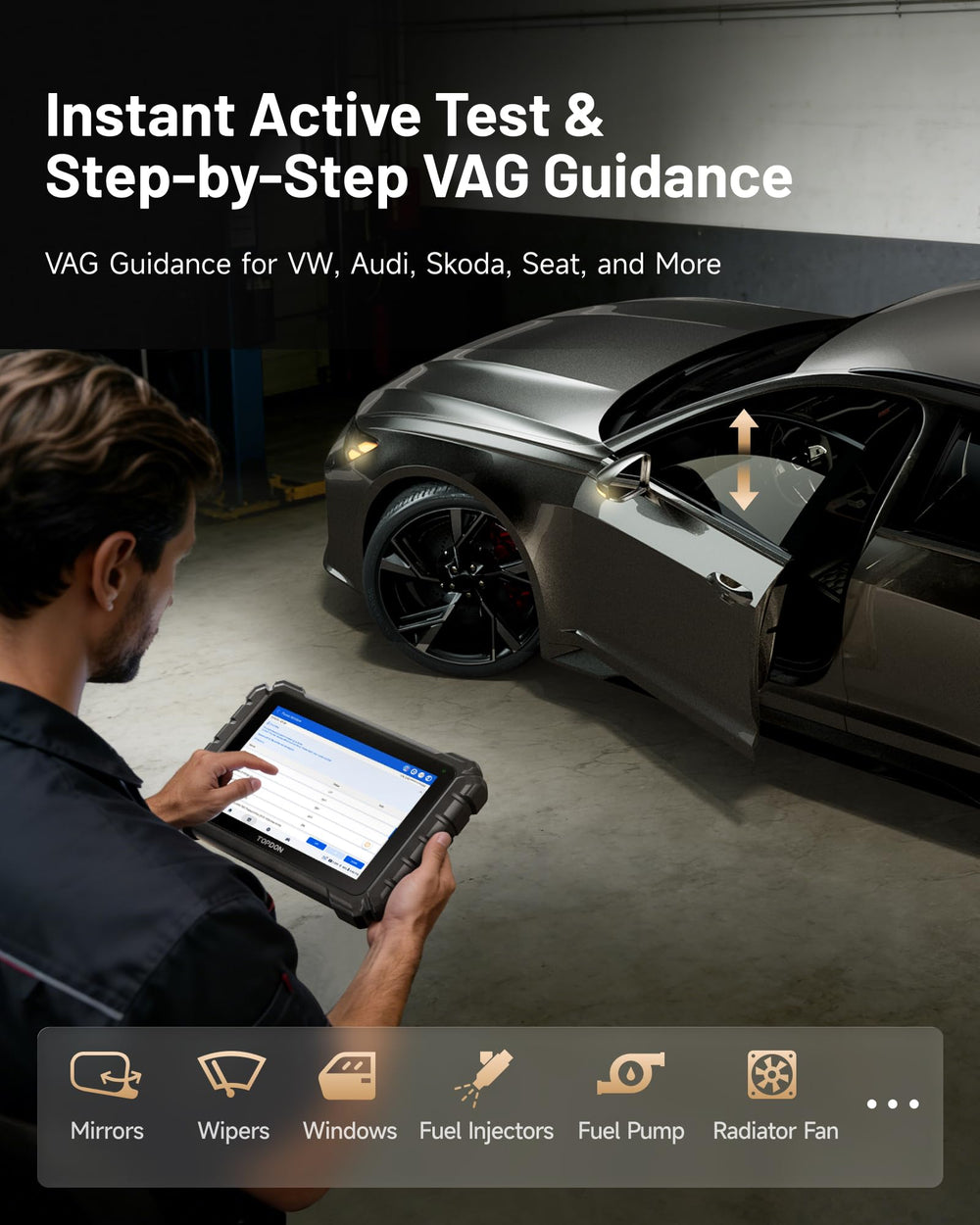 Guided functions for VW and Audi with step-by-step procedures.