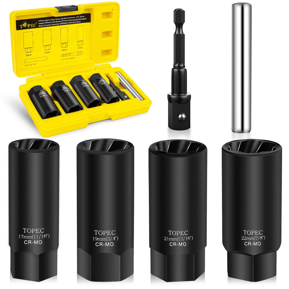 Topec deep lug nut removal tool with 2.6in reach for tight engine bays