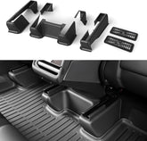 Topfit underseat protector installed on Tesla Model Y Juniper; shields kicks and scuffs
