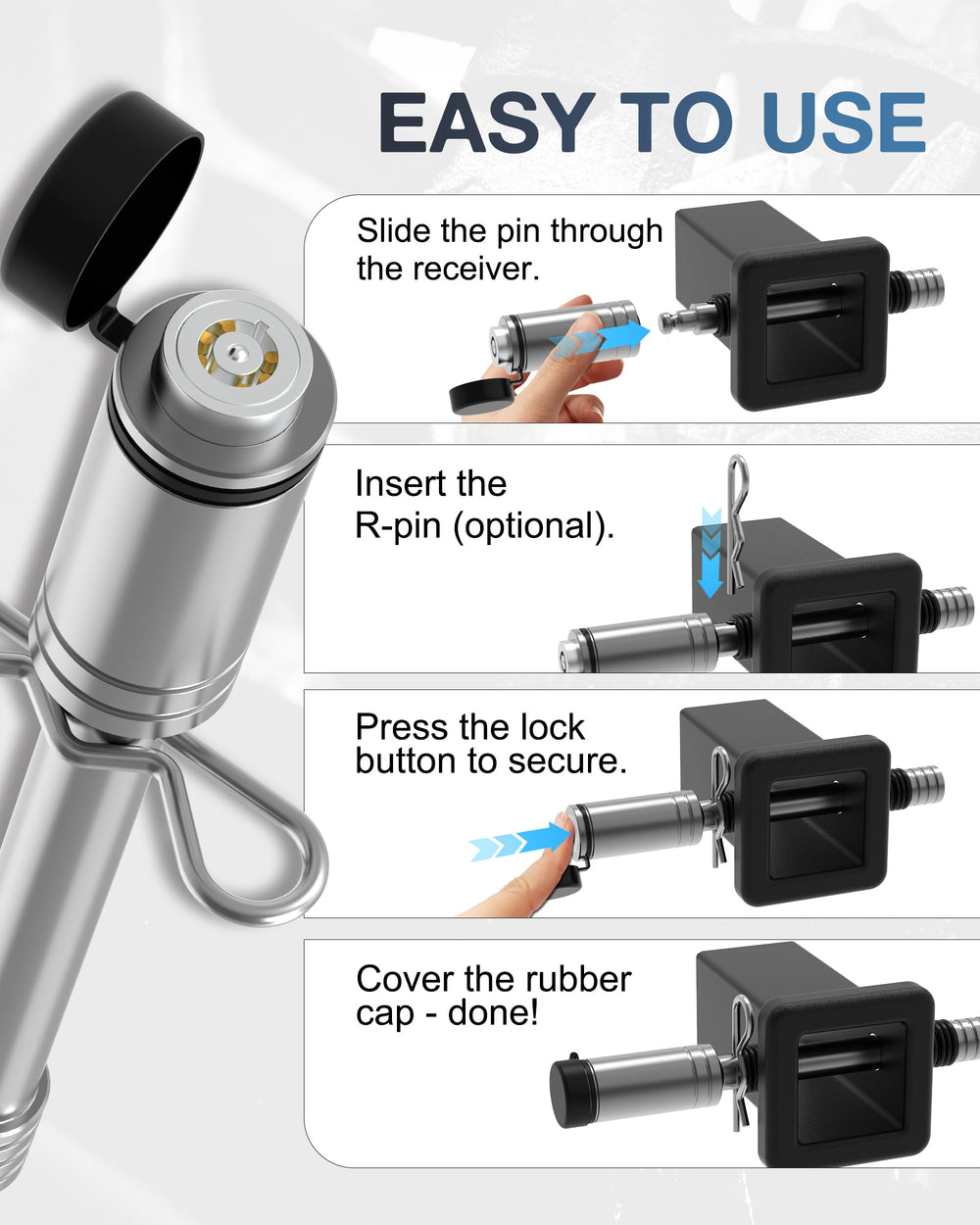 TOPICK lock pin fits 3 inch receivers for heavy-duty use
