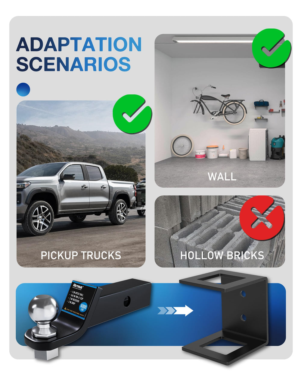 TOPICK versatile hitch storage solution for trucks, garages, and trailers.