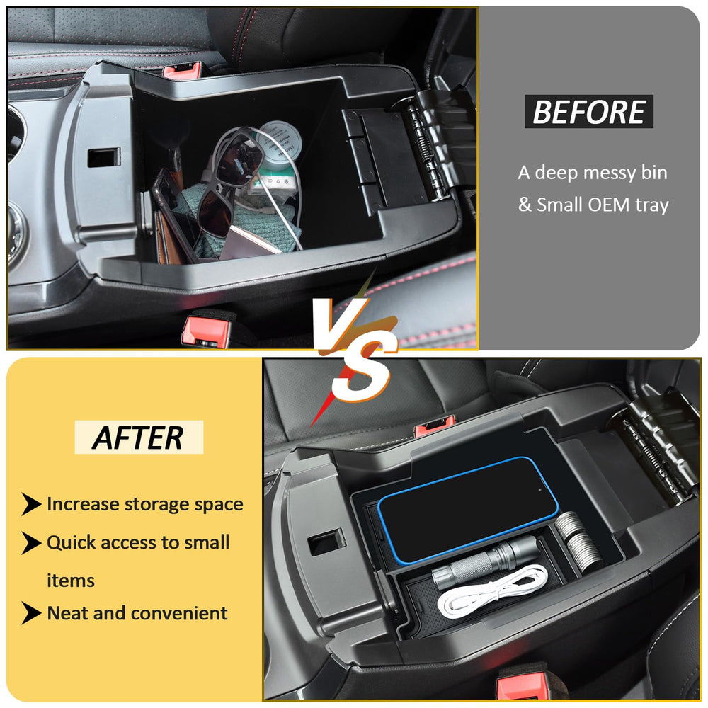 TOPINSTALL removable rubber mats center console reduce rattling and keep items secure.