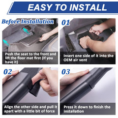 TOPINSTALL under-seat placement preserves leg space while improving rear comfort.