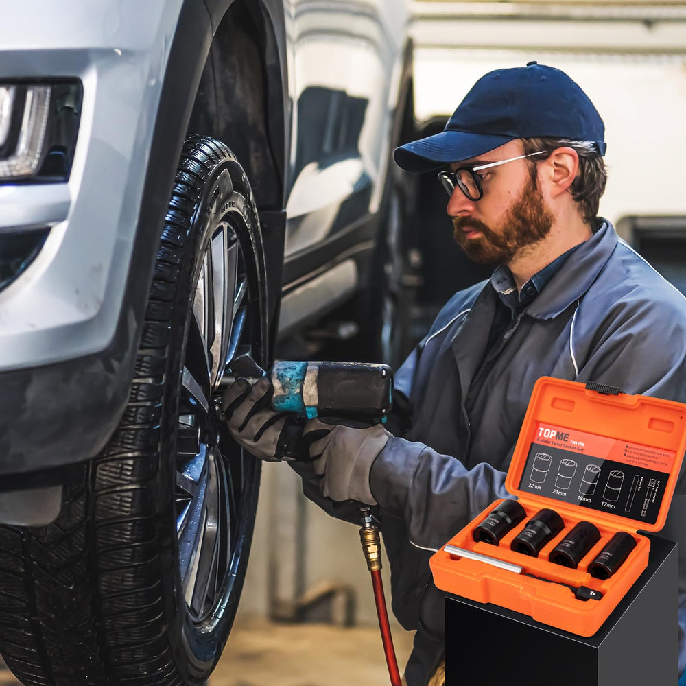 Topme tool kit adapts to impact wrenches and ratchets.