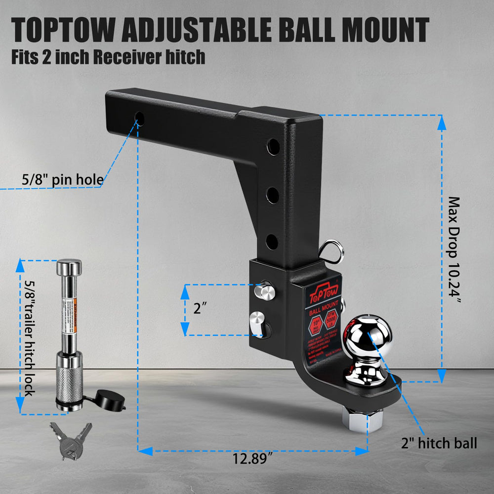 TOPTOW 2-inch hitch ball for secure trailer connections