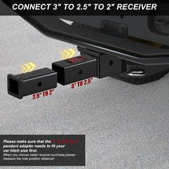 TOPTOW 3in to 2-1/2in adapter in use on a Class V receiver.