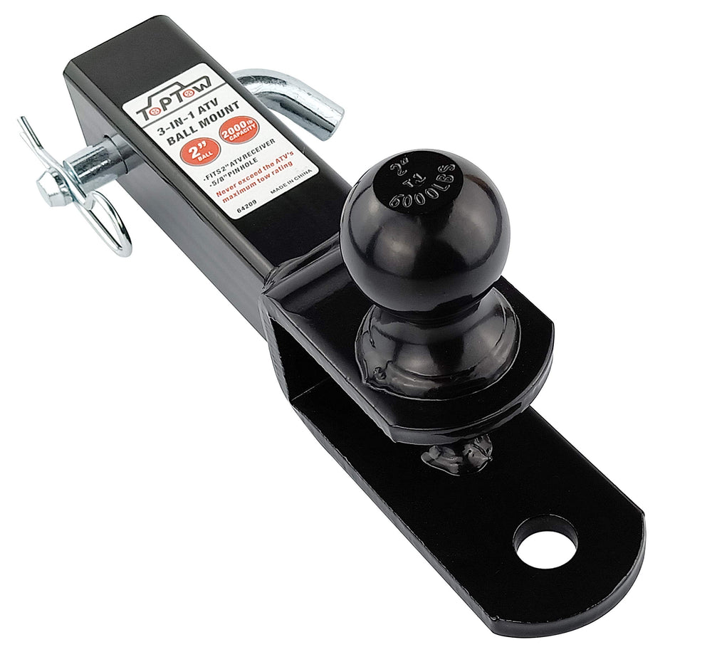 TOPTOW ATV/UTV hitch ball mount with 2-inch ball for standard trailer couplers