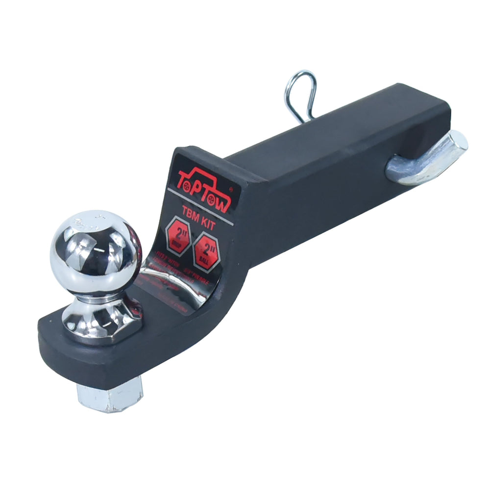 TOPTOW 2-inch drop ball mount showing height adjustment for different trailers.
