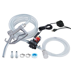 TOPWAY 110V fuel pump kit overview with hoses and nozzle for quick transfers.