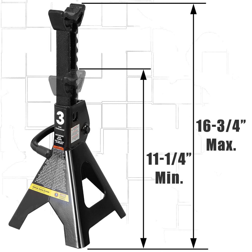 Closeup of Torin AT43202B jack stands with sawtooth ratchet bar.