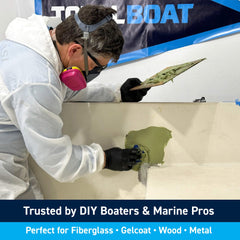 Cured TotalFair forms a waterproof, strong bond on metal or fiberglass.