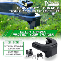 TOWBUBING heavy-duty coupler lock provides robust protection against tampering during travel.