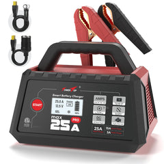 TowerTop 25A Max Pro charger front view with clear LCD for easy monitoring.
