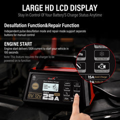 TowerTop 25A Pro+ desulfation and repair features help extend battery life.