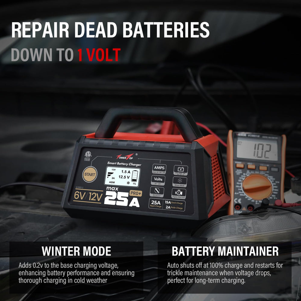 TowerTop 25A Pro+ engine start function delivers 100A to assist engine cranking.