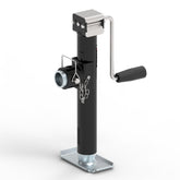 TowKing 5,000 lbs pipe-mount trailer jack installed for stable RV or boat trailer mounting.