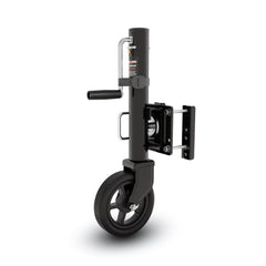 Towking 8-inch spoke wheel trailer jack side view for easy maneuverability.