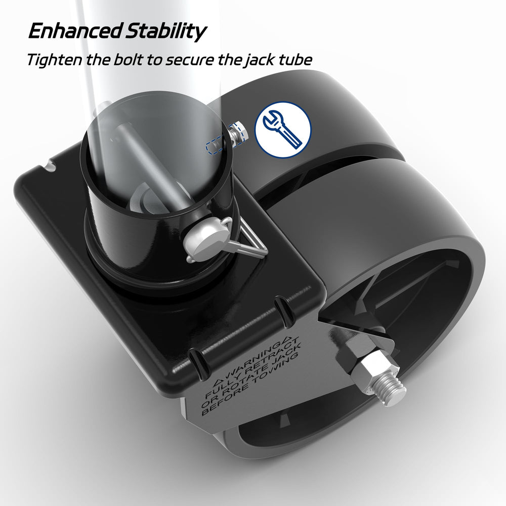 TowKING safety pin design allows fast, secure installation on compatible trailer jacks.