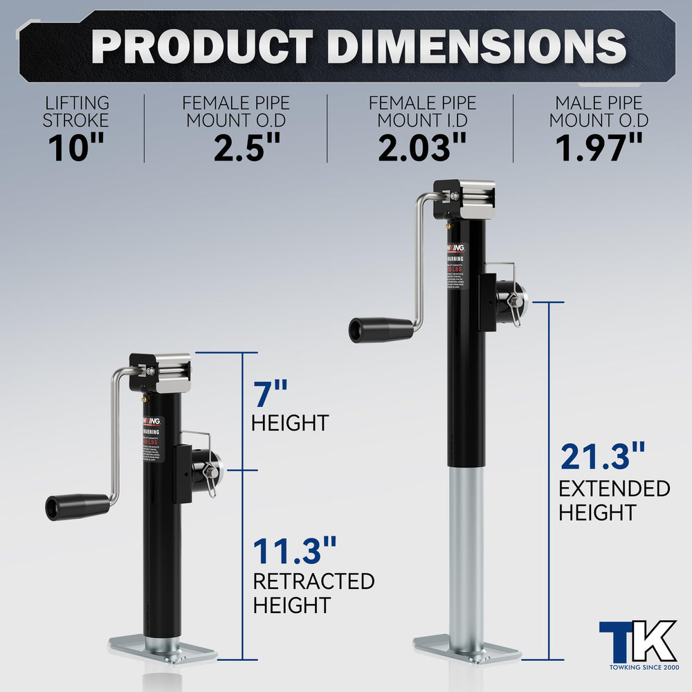 TowKing jack swivel bracket enables extra towing clearance during maneuvers.