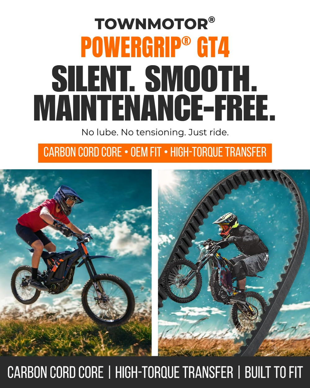 TownMotor GT4 belt enabling smooth torque transfer for high-power bikes