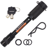 TowWorks 79631 keyed hitch lock with extra-long pin secures 2in and 2-1/2in receivers.