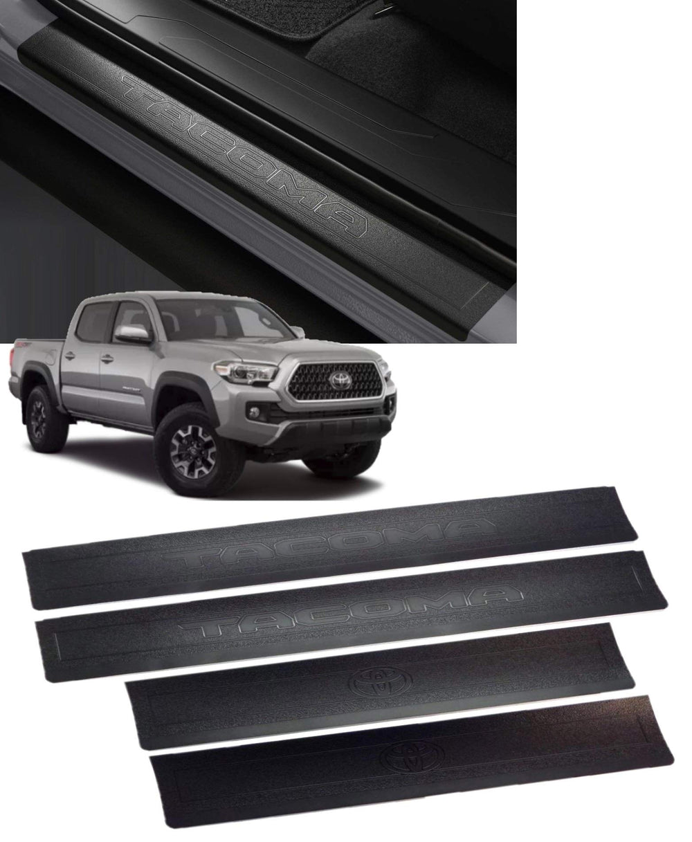 Close-up of Toyota door sill shows rugged finish and OEM-approved texture for lasting interior defense.