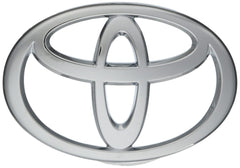 Toyota Genuine Radiator Emblem close-up showing authentic branding and OEM fit.
