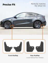 TPARTS mud flaps for Model Y Juniper—rear view protecting doors and arches from mud spray.
