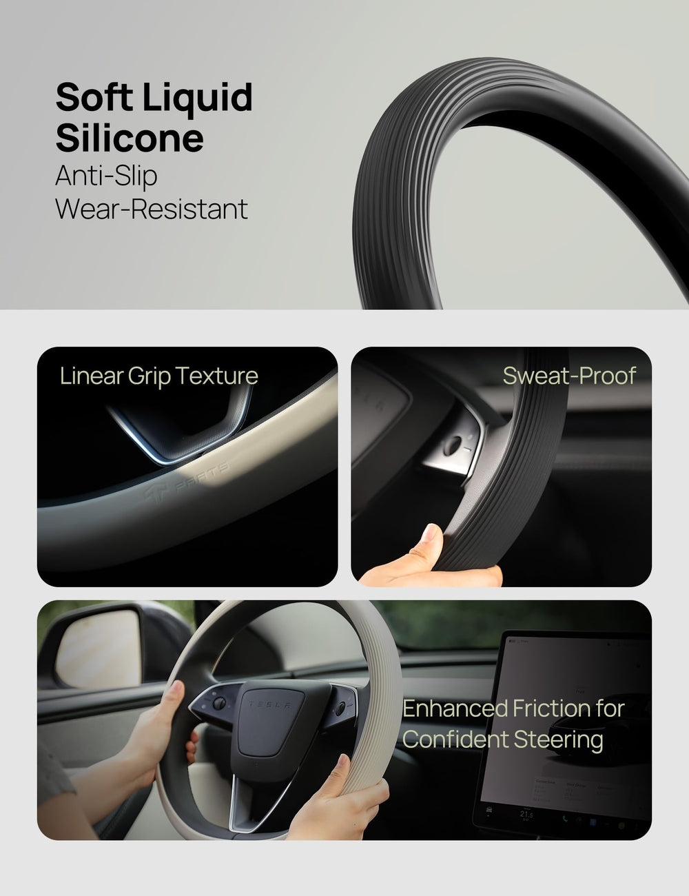 TPARTS steering wheel cover anti-slip texture enhances secure handling on winding roads.