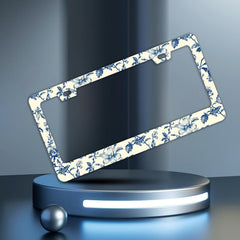 TQFTPT Blue Floral license frame back view shows sturdy construction for long lasting use