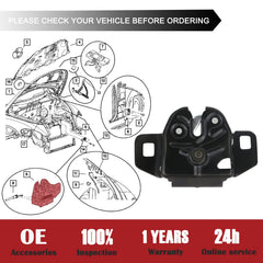 Close-up detail of TQPONLY black metal hood latch for corrosion resistance.