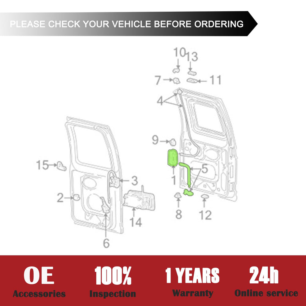 TQPONLY rear door latch handle assembly, complete with mounting hardware.