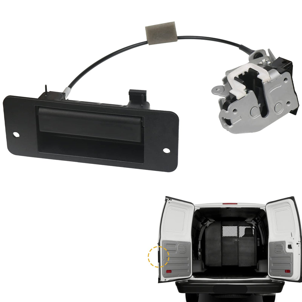 TQPONLY rear door latch with handle, left driver side, durable metal replacement for Ford E-Series.