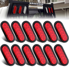 Traberm 12Pcs 6-inch red oval LED tail lights for versatile trailer replacements with bright signaling.