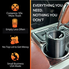Trash Trapper mini trash can in a car door pocket keeps doors clutter-free.