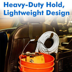 Travel Depot heavy-duty headrest hook supports up to 44 lbs for bags.