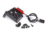 Traxxas 3456 cooling fan with shroud shown on a 1/10 scale chassis, focusing airflow.