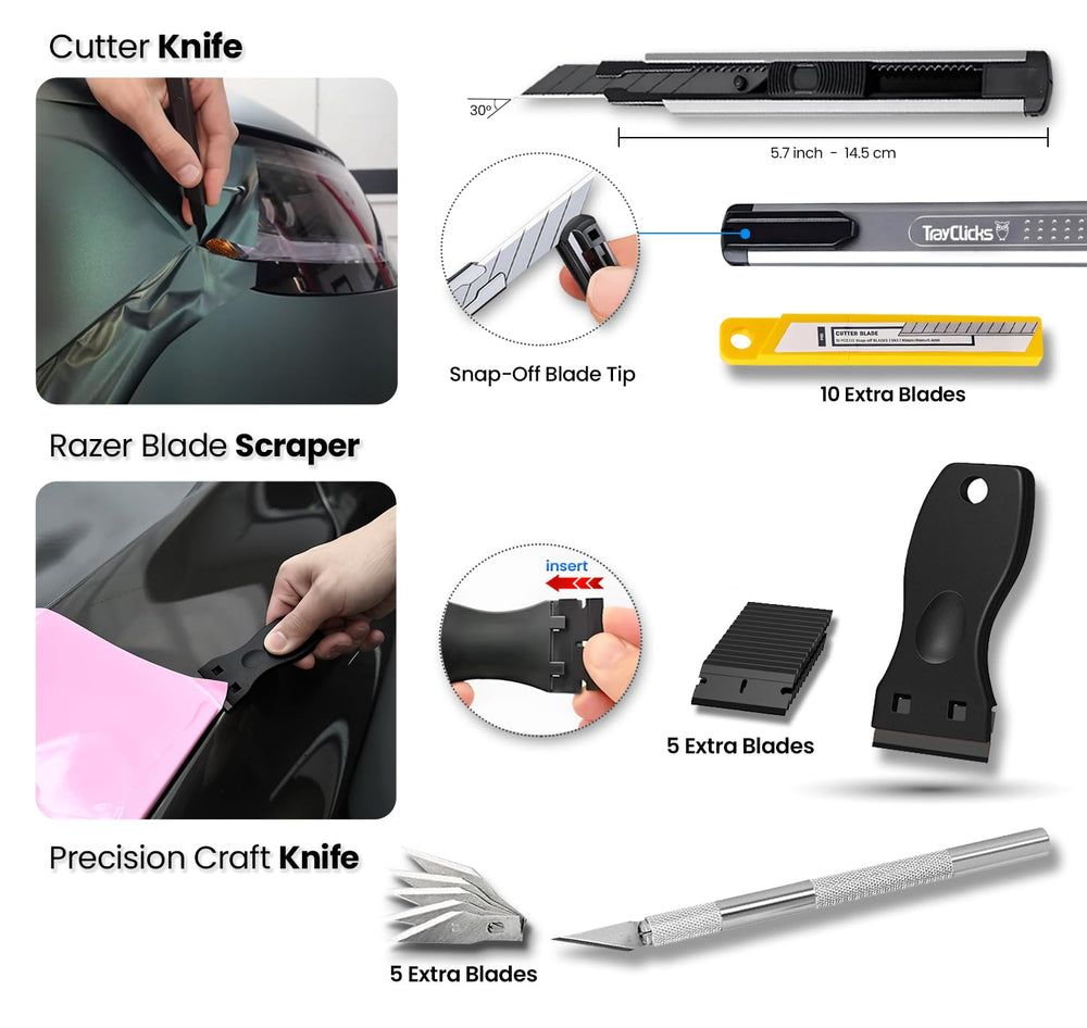 Trayclicks retractable knife offers sharp cuts with spare blades on hand