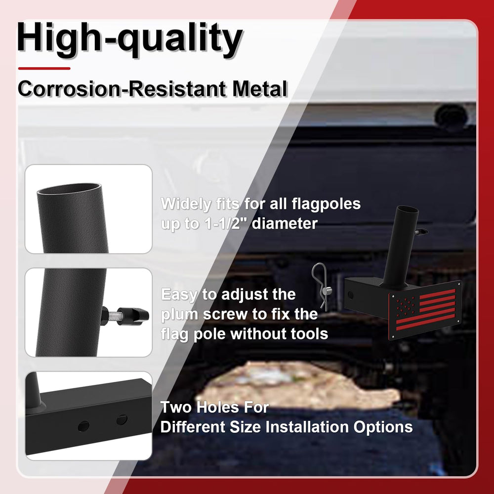 TRCYINC hitch mount offers easy 1-minute installation for quick flag setup.