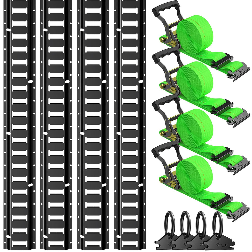 Trekassy 8ft E-Track rail showing 48-slot versatility for multiple tie-downs