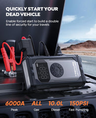 TREKURE air compressor inflating a tire with real-time pressure readout