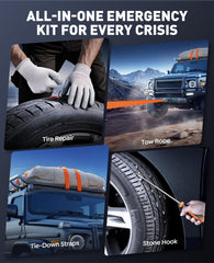 TREKURE roadside kit with tow rope and insulated gloves