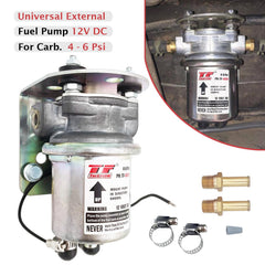 Labelled pump showing 1/4 in. inlet/outlet for carb compatibility.