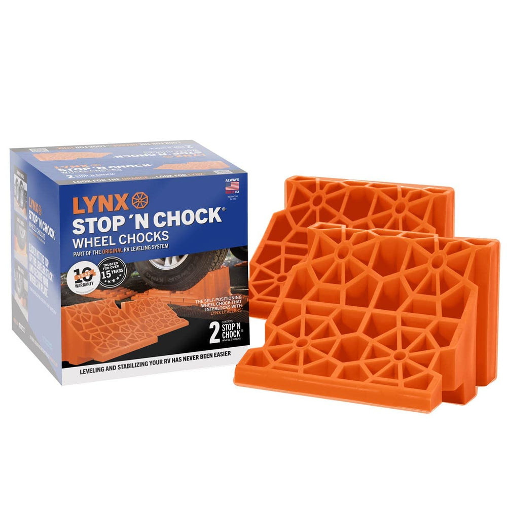 Tri-Lynx Lynx Stop N Chock 2-pack front view showing secure wheel chocks.