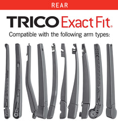 TRICO Exact Fit 12in rear wiper blade performs in harsh weather for safer driving.