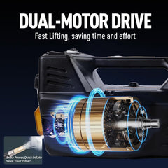Integrated LED light guides night tire changes with Trihelper jack