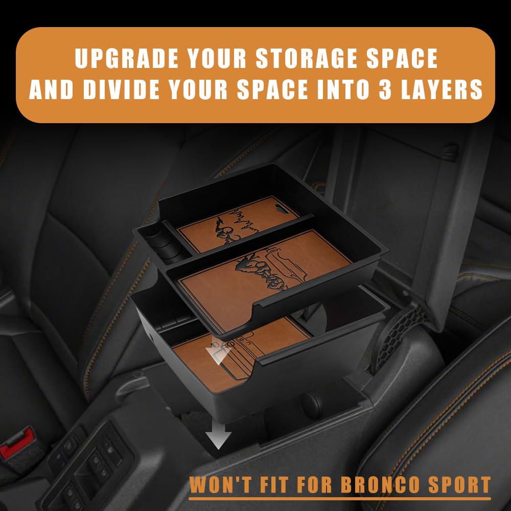 TripleAliners Bronco center console upper-lower compartments keep gear neatly separated