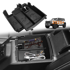 TripleAliners center console Bronco 2025 two-layer leather-trim for organized storage