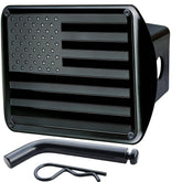 TrkWyze American flag hitch cover in 2-inch receiver for durable outdoor use.