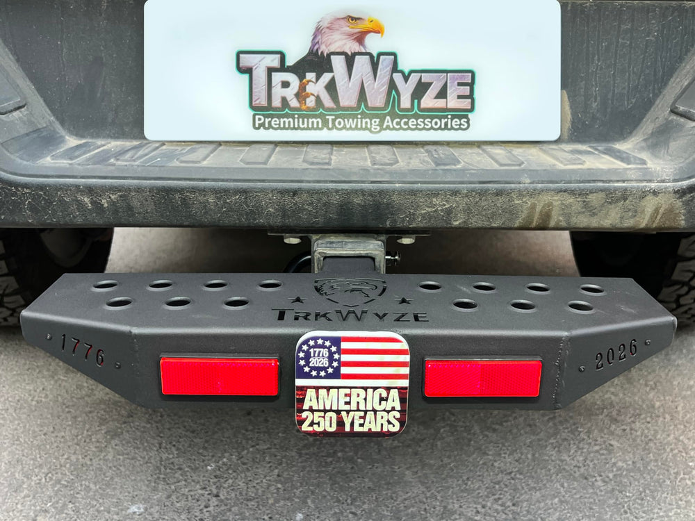 Zero maintenance hitch cover with rugged aluminum flag for year-round pride.